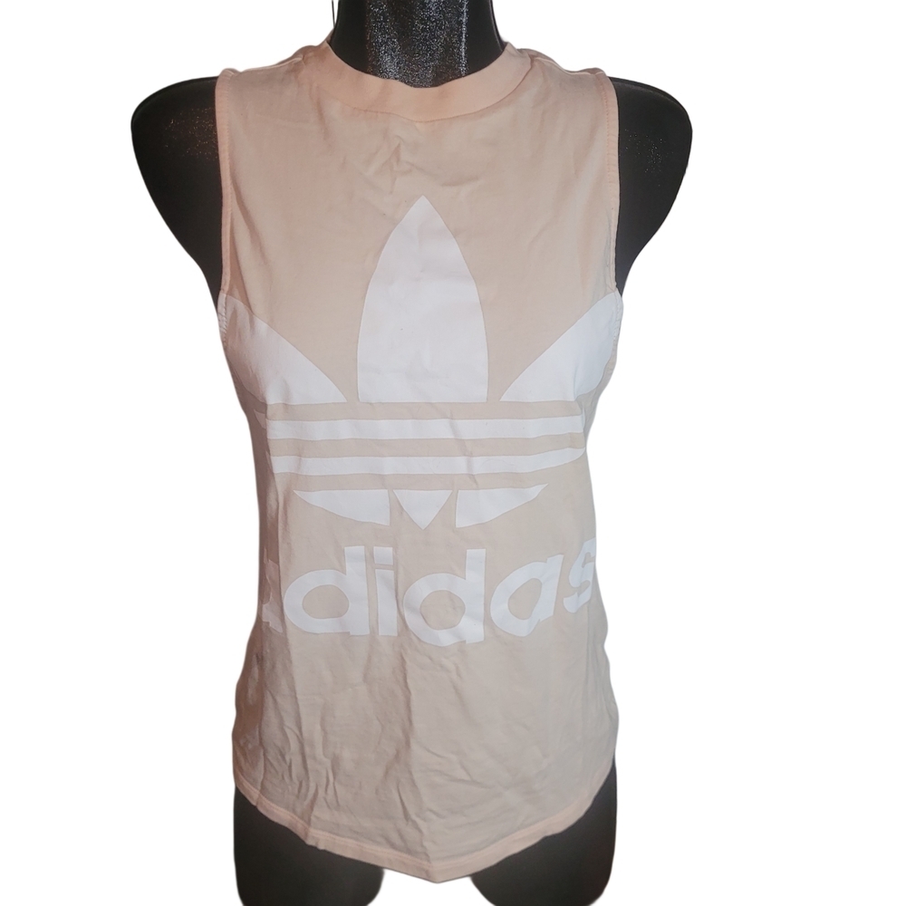 Adidas Beige Tank Top With White Logo XS